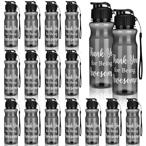 Gerrii 15 Pcs Thank You Water Bottles Bulk Employee Appreciation Gifts for Coworkers 20.3 oz Thank You for Being Awesome Water Bottles for OT Month Nurse Week(Black,Grateful)