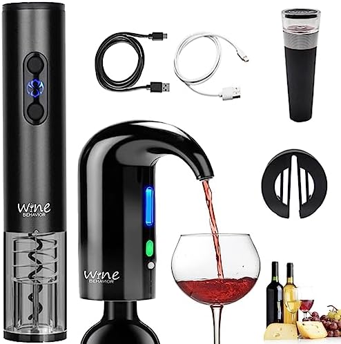 Electric Wine Opener Set, Rechargeable Electric Wine Aerator Pourer, Automatic Wine Decanter, Wine Stopper, Wine Dispenser Pump, Wine Bottle Opener - Black