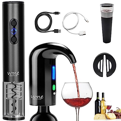 Electric Wine Opener Set, Rechargeable Electric Wine Aerator Pourer, Automatic Wine Decanter, Wine Stopper, Wine Dispenser Pump, Wine Bottle Opener - Black #TOP25