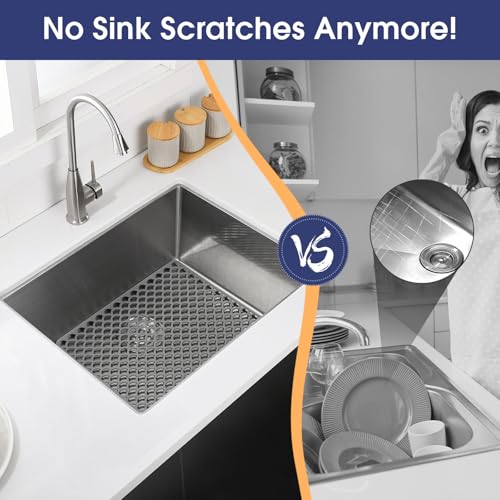 Snuggery Silicone Sink Protector 16\"x12\", Heat Resistant Non-slip Dishwasher Suitable, Sink Mat for Bottom of Farmhouse Kitchen Stainless Steel Sinks