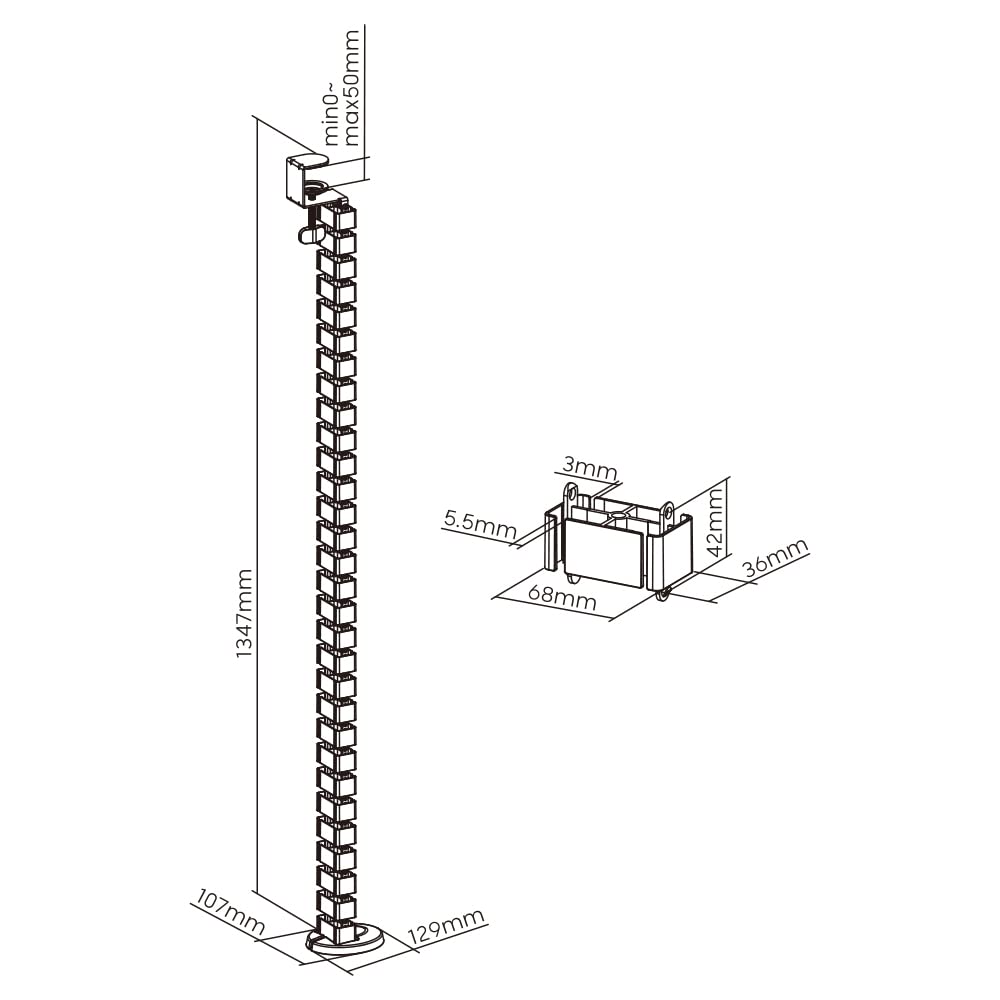 mywall Guide-câble HZ43L d'une Longueur maximale de 1,347 mm, Gestion des câbles pour Bureaux avec Fixation par bornes, Canal Rond pour câble à 4 Voies avec Structure tourbillonnante modulaire