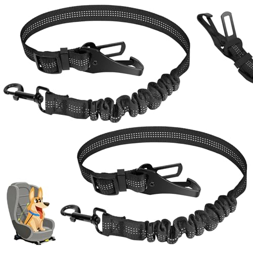 OSDUE 2 Stück Hundegurt fürs Auto, Verstellbarer Sicherheitsgurt, mit Rückdämpfung & ISOFIX Anschluss, 3 in 1 reflektierend Hunde Anschnallgurt, für alle Hunderassen & Autotypen (70-90 cm)