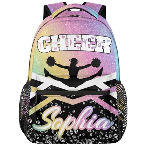 TropicalLife Personalized Backpack Cheerleader Backpack for Cheerleading Custom Cheer Shoulder Bag Daycare Backpack with Name Blue Pinks Purple Glitter