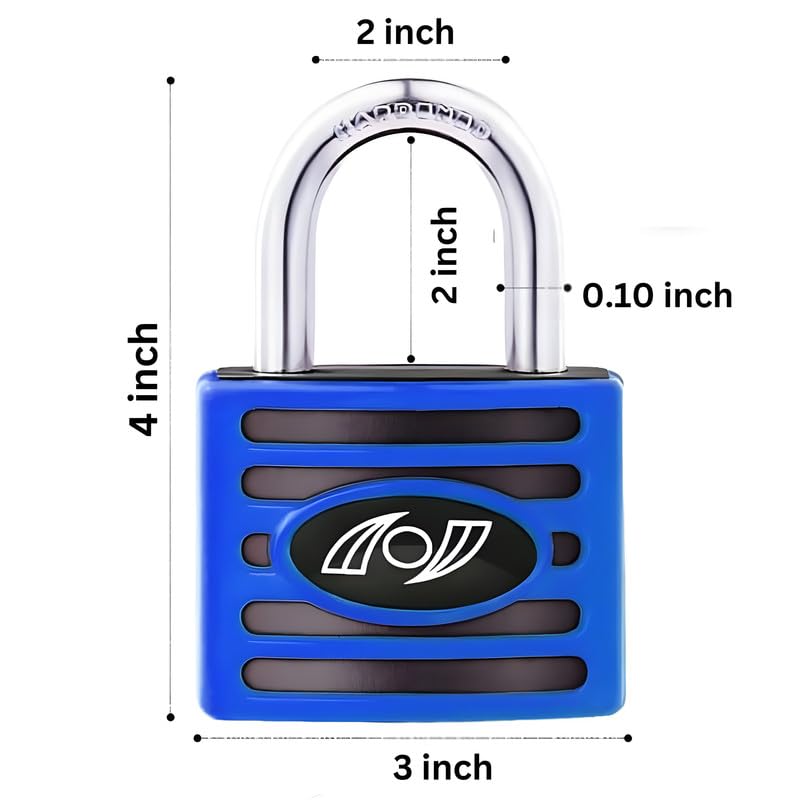 Image of Heavy-Duty Padlock 45 MM Lock and 3 Keys PATENTD Copper Cylinder Themis Long Shackle Padlock Security Lock for Garage, Door, Shutter, Gates (Multicolor)