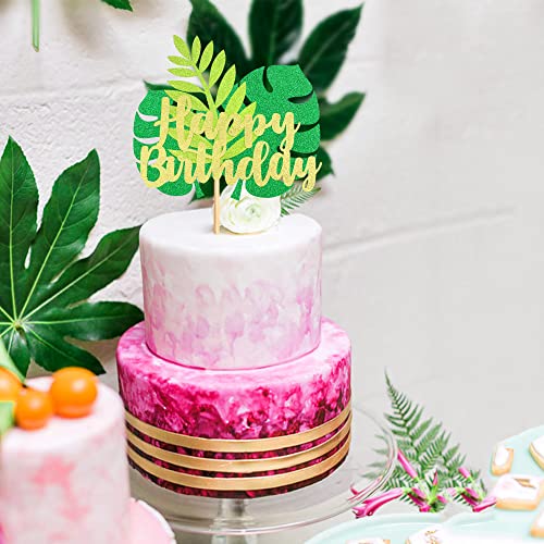 Cyodoos 1Pc Tropical Leaves Happy Birthday Cake Topper Tropical Wedding Cake Topper Greenery Cake Topper Palm Leaf Cake Topper For Jungle Theme Birthday Party Decor Safari Baby Shower #TOP6