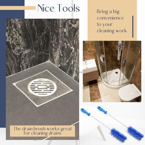 Image of Baderke 2 Pcs Drain Brush Pipe Cleaning Tube Brush, Blue, 19.7 x 2 Inch