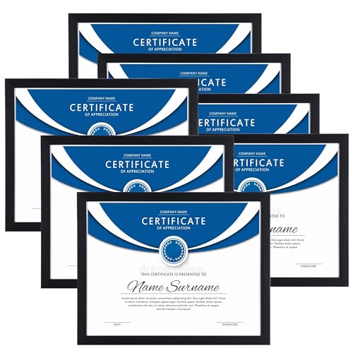 EYMPEU 8.5x11 Picture Frames Black Set of 7, 8.5 x 11 Certifaicate Frame Document Award Diploma Display, Wall or Tabletop