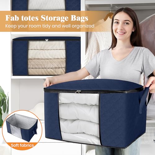 image for Fab totes 6 Pack Clothes Storage, Foldable Thick Fabric Blanket Storag