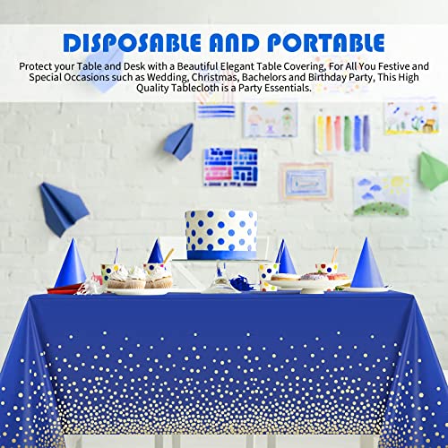 Tegeme Plastic Tablecloth For Parties Disposable Gold Stamping Dot Confetti 108 X 54 Inch Plastic Tablecloth For Birthday Party Wedding Dinner Decors Rectangle Tabless(Navy Blue, Gold,2 Packs) #TOP4