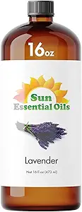 Sun Essential Oil - Lavender Essential Oil 16 oz (473 ml) for Diffuser, Humidifier, Skin, Aromatherapy Massage, Scented for Soap & Candle Making at Home, Calming Aroma for Sleep
