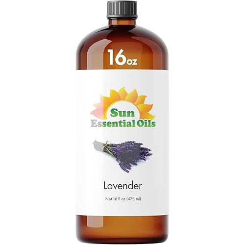 Sun Essential Oil - Lavender Essential Oil 16 oz (473 ml) for Diffuser, Humidifier, Skin, Aromatherapy Massage, Scented for Soap & Candle Making at Home, Calming Aroma for Sleep