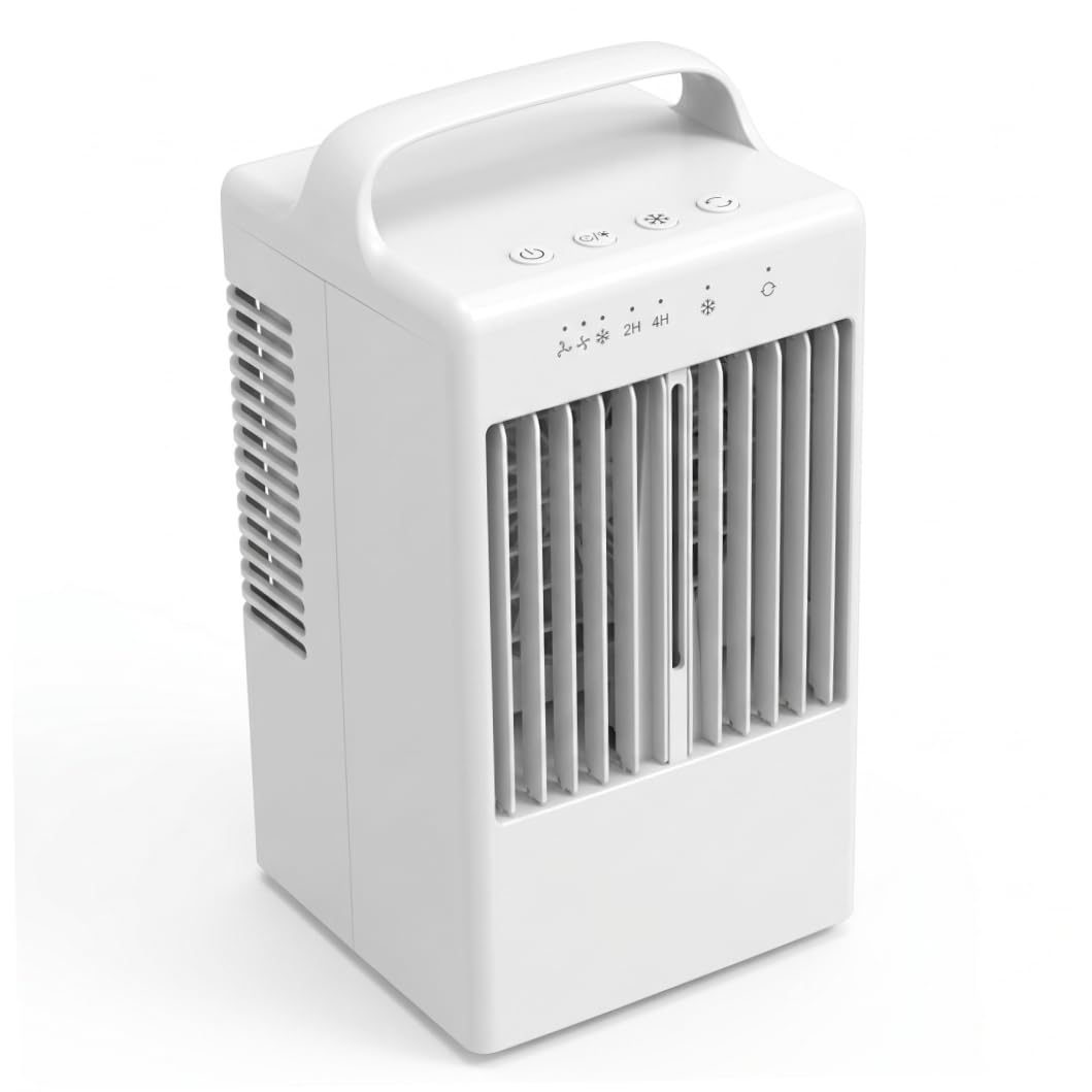 Small Air Conditioner, Portable Mini Cooler Fan With Humidifier & Ambient Light, 3-speed Oscillating Air Conditioner For Desktop Bedroom, White