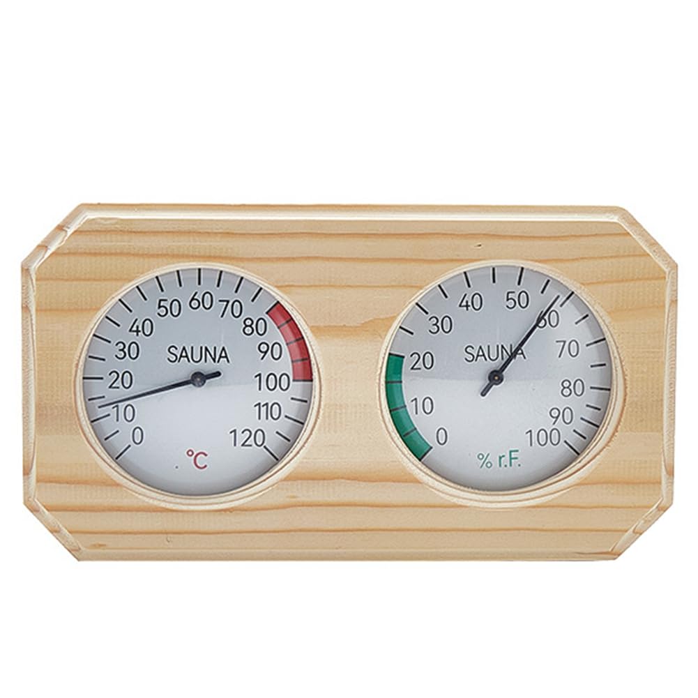 Jnchdghwa As Shown Wall-Mounted Wood Sauna Thermometer And Hygrometer Featuring Dual Gauge, Temperature& Humidity Display In Split- Design