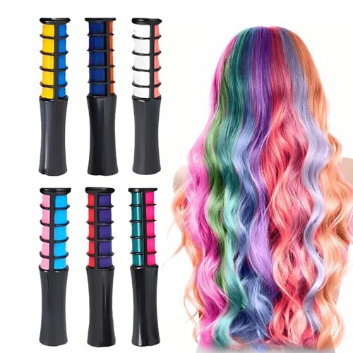 6 Stück Haarkreide Für Mädchen, Haarmascara, Temporäre Haarfarbe, Waschbar Farben Haarkreide Kamm, Haarkreide für Kinder, Waschbar Haarkreide, Für Halloween, Weihnachten, Karneval, Cosplay, Geburtstag