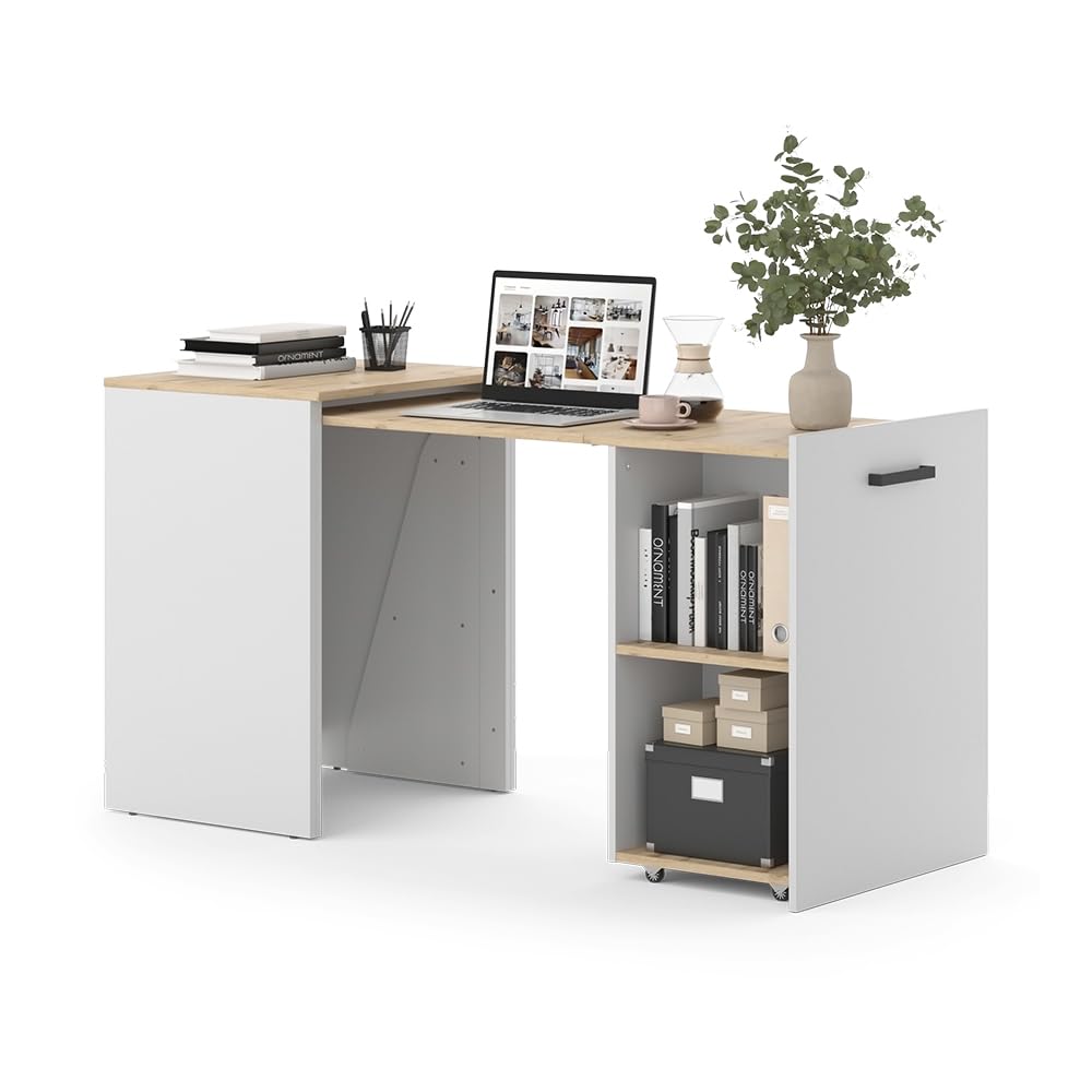 Vicco Bureau Adam, Greige/Artisan, 60x50.4cm | extensible, avec surface de rangement ouverte pour le stockage de matériel d’écriture
