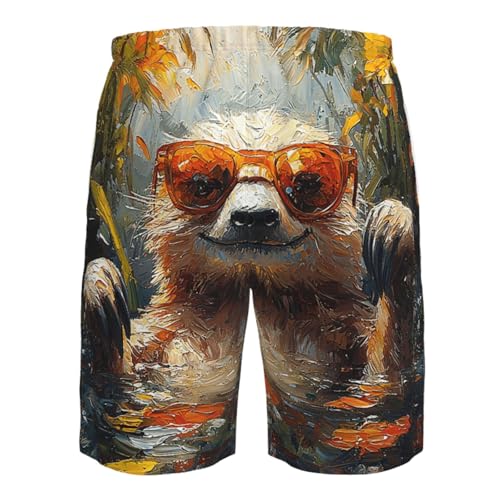 Men's Swim Trunks Beach Board Shorts Swimming Quick Dry - Sloth Pool Art4