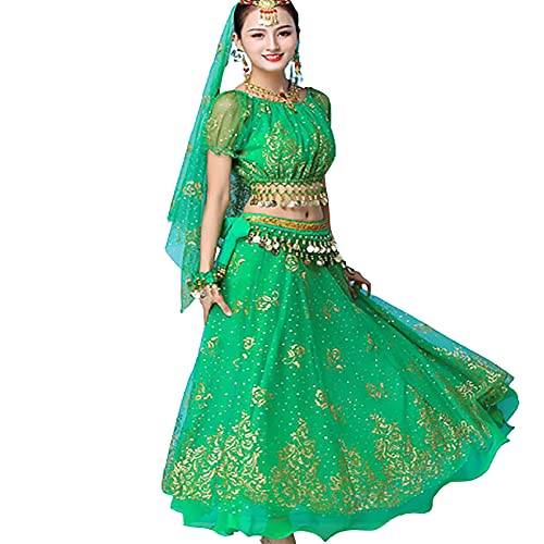 OTMYIGO Femmes 5 pièces Robe de Danse Indienne Tenues de Danse du Ventre Bollywood Robe Costume...