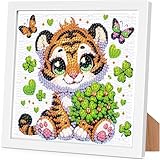 Tiger Diamond Art Kits for Kids 4-6-8-12 with Frame-Tiger Diamond Painting Kits for Kids with Frame,Animal Gem Art for Gift Home Wall Decoration(7x7inch)