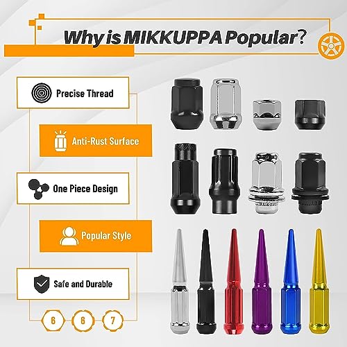 Image of MIKKUPPA 20PCS M12x1.5 Lug Nuts - Replacement for Honda Accord CR-V Civic, Toyota Camry Corolla Highlander RAV4 Tacoma, Ford Escape Focus Fusion Aftermarket Wheel, Black 6 Spline 20PCS Tire Lug Nuts