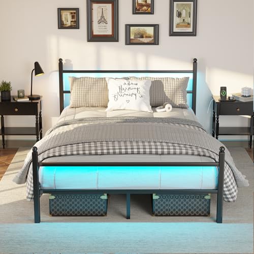 Heavy Duty Full Bed Frame with Charging Station