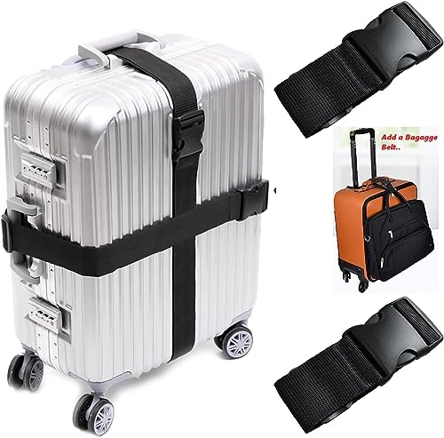 Image of SEAT BELT MATERIAL 2 LUGGAGE STRAP (2 inchX6.5FEET COLOR) + 1 ADD ON BAGAGGE BELT(1 inchX20 inch BLACK) WITH QUICK RELEASE BUCKLE ADJUSTABLE, PREMIUM ACCESSORY FOR TRAVEL BAG CLOSURE BRIGHT COLORS (3PACK, BLACK)