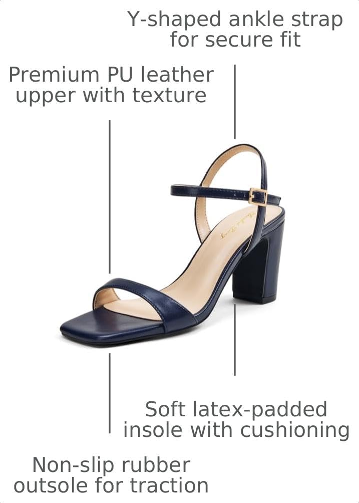 Elisabet Tang Women’s Block Strappy Heel Sandal, 3 Inch Square Open Toe Dress Sandals with Classic Ankle Strap Chunky Heels for Women Comfort Work Party image 2