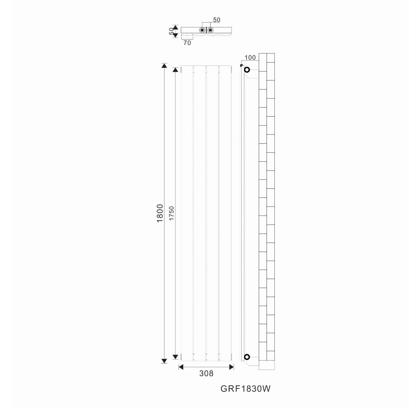 SONNI radiatore termoarreto a parete 1800 x 311 x 48 mm, termosifone a soggiorno potenza 536 W, radiatore verticare strato singolo da bagno, connessioni centrali G 1/2" - Bianco