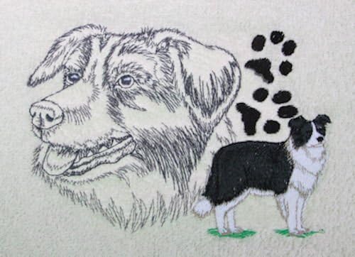 Bath Towel Set with Embroidered Black and White Border Collie Dog