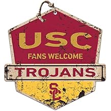 KH Sports Fan USC Trojans Fans Welcome Badge Sign, 20x20 Inches, Trojans Decor for Dorm Room, Bedroom, Fan Cave, Living Room; Display Your Team Spirit with This Unique Southern California Trojans Wall Art