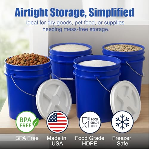Image of ePackageSupply 5 Gallon Bucket - Food Grade w /Lid BPA-Free, Blue /White, 3 | Airtight Gamma Seal Screw-On Lid, Heavy-Duty 90 Mil HDPE Plastic, Food Safe and Durable Container, Bulk Storage, Made in USA