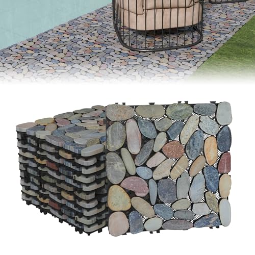 UISEBRT Baldosas de piedra natural cortadas de 30 x 30 cm, 11 unidades por juego (aprox. 1 m²), antideslizantes y mate, ideal para terraza, jardín, sendero, ducha, exterior (corte de colores)