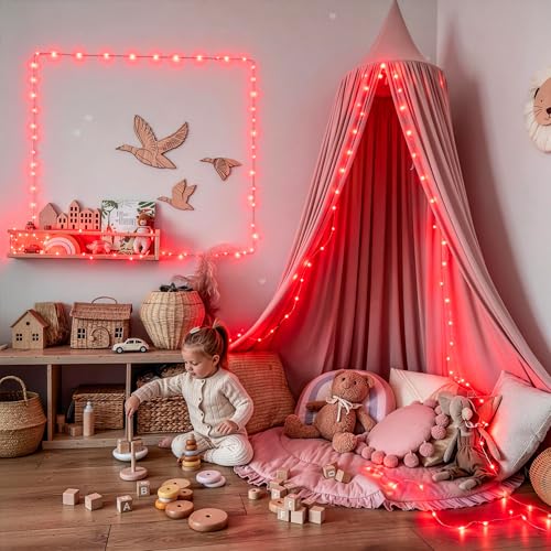 JMEXSUSS 4 Pack 50 LED Red Fairy Lights Battery Operated, 16.1ft Christmas Fairy Lights, Red String Lights for Bedroom W - Additional View