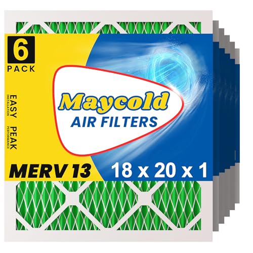 Maycold MERV 13 18x20x1 Air Filter (6-Pack), High-Efficiency Pleated AC & Furnace Filters, Actual Size: 17.70” x 19.70” x 0.75”, Individually Wrapped in Plastic