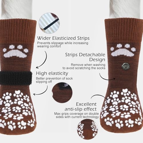 EXPAWLORER Anti Slip Dog Socks to Prevent Licking Paws, Dog Shoes for Hot Pavement, Dog Booties for Small Medium Large Senior Dogs, Traction Control Boots & Paw Protectors for Hardwood Floors Coffee by EXPAWLORER - Image 2