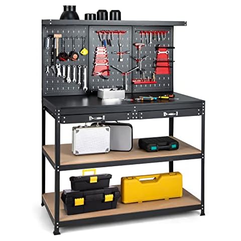 COSTWAY Heavy Duty Workbench with Pegboard Cover