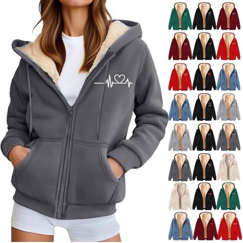 MJGkhiy Felpa Pile Donna con Zip E Cappuccio Invernale Caldo Cerniera Hoodie in Sherpa Morbido Tinta Unita Sweatshirt Pesante Teddy Comoda Autunno Sportiva Giacca Fine Fleece Casual Felpe Trekking