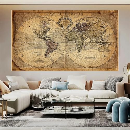Carte du monde rétro solution déco murale vintage pour mur vide - 5