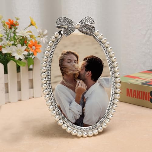 Stfery 5x7 Frame Metal Vintage Oval Picture Frames Silver for Tabletop Display for Bedroom