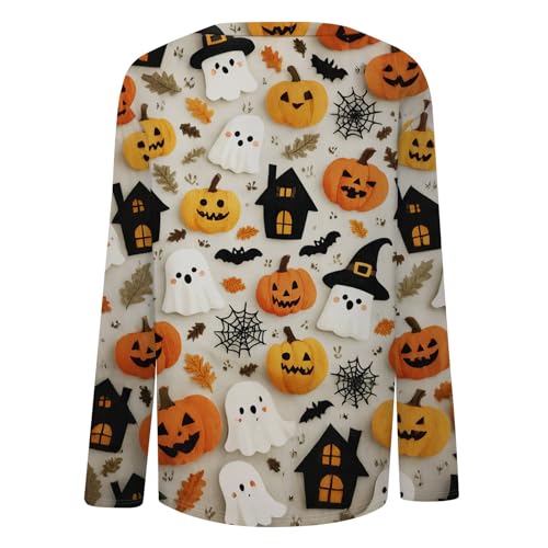 Halloween Shirts for Women Long Sleeve Plus Size Fashion Crewneck Comfortable Tshirts Halloween Costumes for Women