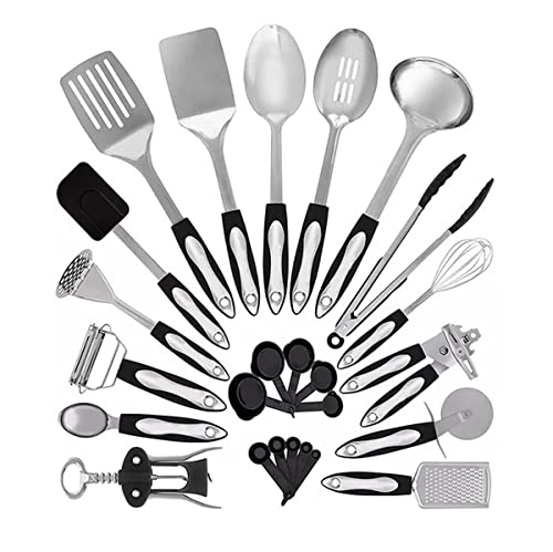 Amazonned Kitchen Utensils Set – Premium 25pcs Cooking Utensils Set with Spatulas, Measuring Cups, Pizza Cutter, Cheese Grater, Bottle Opener - Silicone Cooking Utensils Set –Housewarming Kit