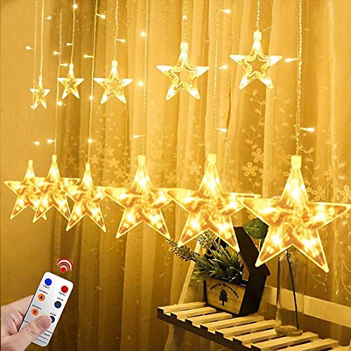 Star Lights,Star String Lights for Bedroom Twinkle Lights LED Window Curtain String Light with 12 Stars 138 LEDs 8 Modes, for Xmas Wedding Party Garden Valentine's Day Outdoor Indoor Wall Decors