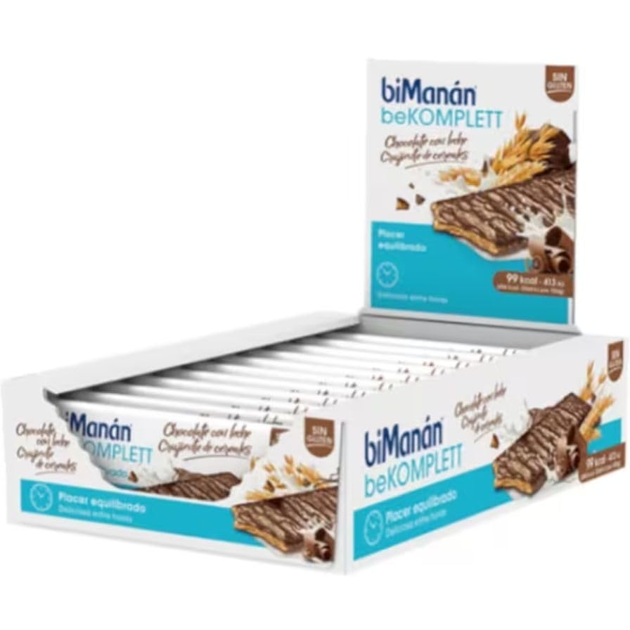Bimanan Bekomplet Barritas Crujientes de Cereales con Chocolate, Sin Gluten, 20 Unidades