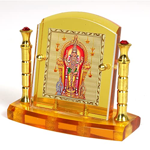 Image of Eknoor Murugan Ji Kartikeya Ji God Idol 24 Carat Gold Plated Foil on Solid 5MM Thick Acrylic Base with Golden Frame with Pillar for Car Dashboard and Pooja Ghar, Idol