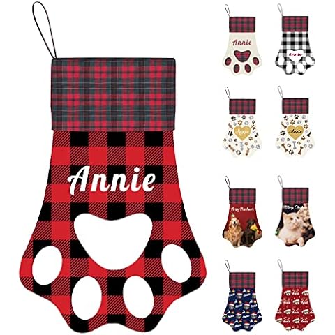 SeeWeLove Personalized Christmas Stockings for Dogs Cats Custom Pet Dog Cat Name Photo Candy Stocking Bag,Large Paw Shape Handmade Xmas Hanging Stockings(17 Inch) Cover