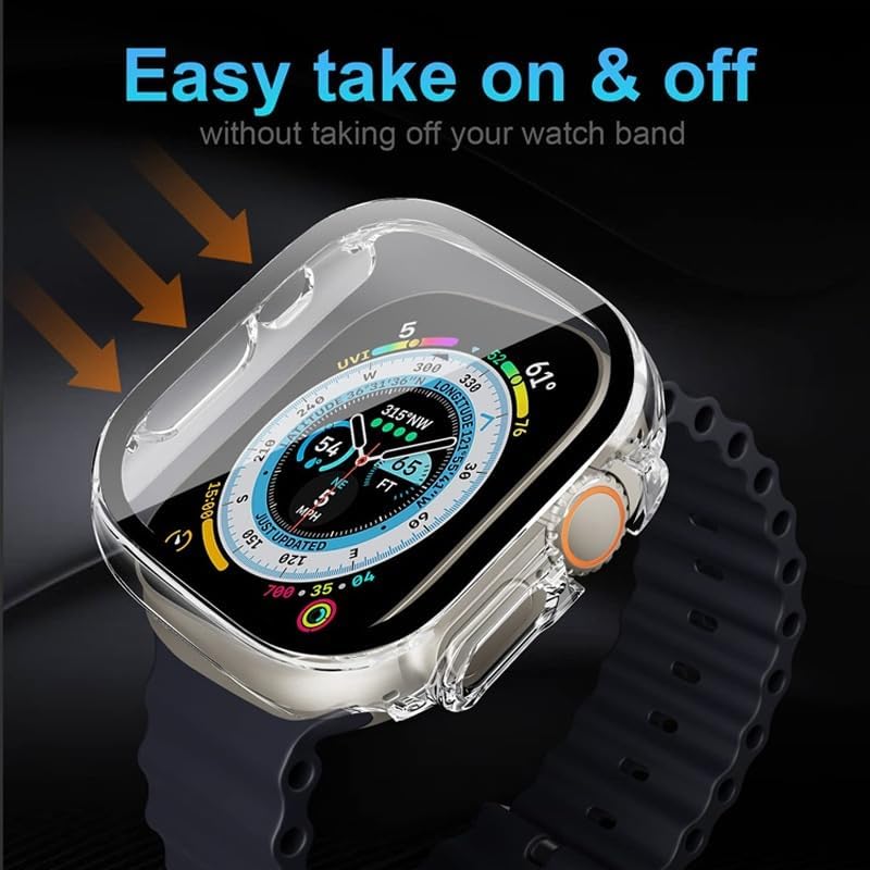 Miniatura 3 de Cristal + funda para Apple Watch Ultra de 1.929 in, correa de reloj inteligente de PC parachoques + protector de pantalla, cubierta templada,