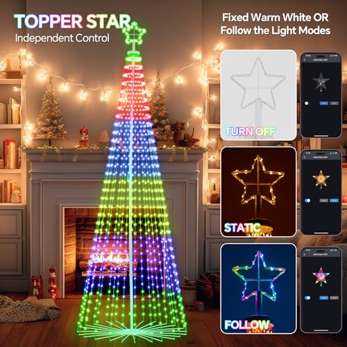 Image of FANCILLUMA 12 FT 832 LED Outdoor Smart Christmas Cone Tree Lights | RGB Color Changing, DIY Multicolor Lightshow, APP & Remote Control, Music Sync Timer Waterproof Outdoor Christmas Decorations