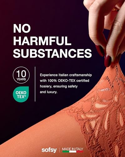 Image of sofsy 100% OEKO-TEX Certified - Italian Women's Opaque Thigh High Stockings | Ultra Soft Dual Silicone Lace Top Stay Ups