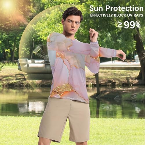 Marble White Blush Men's Swim Shirts UPF 50+ Quick Drying Long Sleeve Sun Protection Long Sleeve Hiking4