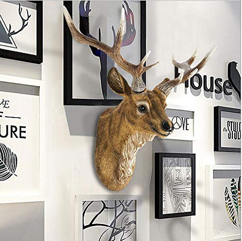 Rtggsel Retro Faux Stag Wall Mount Mule Deer Simulated Resin Taxidermy Animal Head Ornament Fake Deer Head Sculpture Wall Decor (16.9" X 15.7" X 9.8" #TOP1