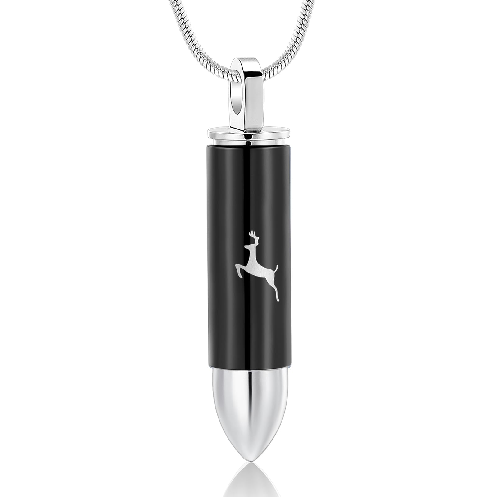 Deer Bullet Cremation Urn Necklace for Ashes Stainless Steel Memorial Cremation Jewelry for Loved One's Ashes Pendant